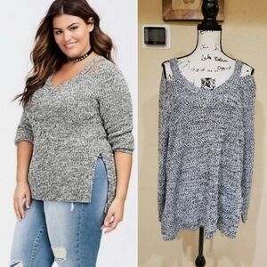 Torrid Cold Shoulder Marled Knit Hi-Low Tunic Sweater Gray Black Size 5